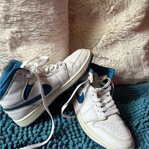 White and Blue High-Top Air Jordan Sneakers Size 7.5